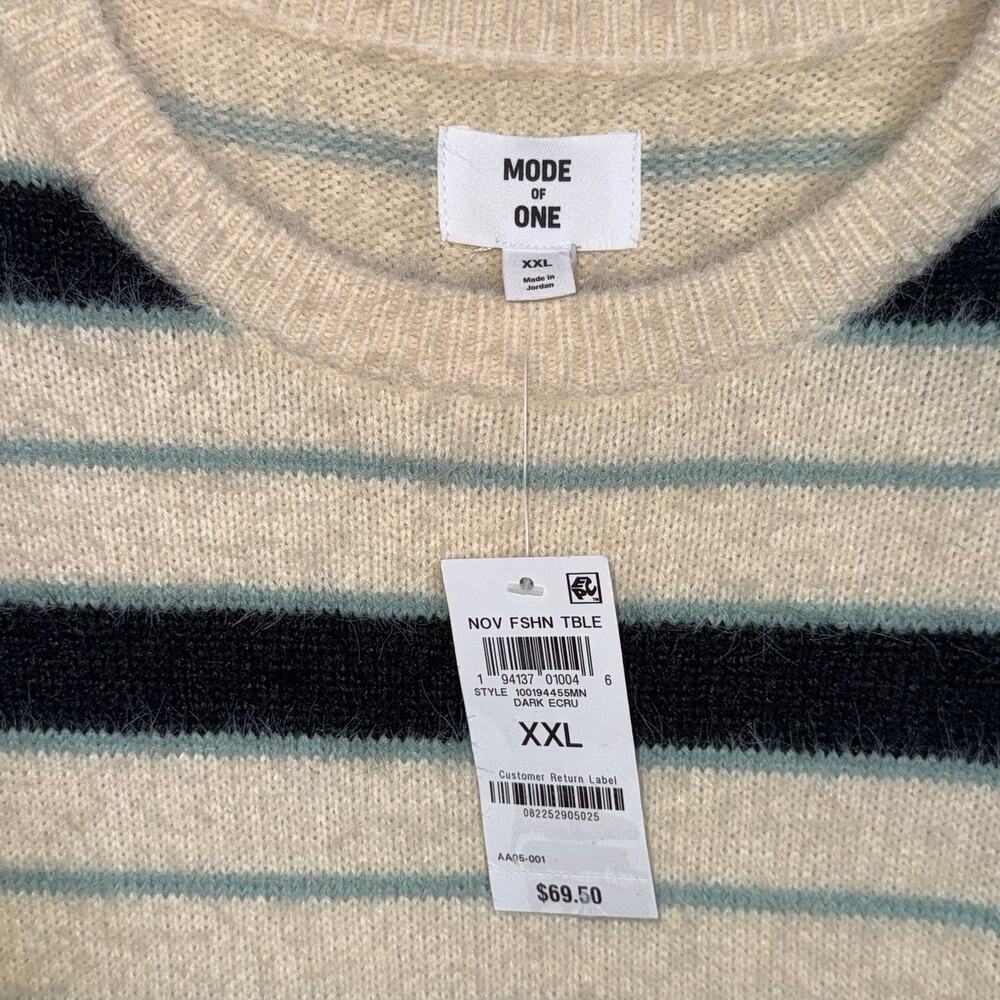Mode of One Men's Long-Sleeve Eyelash Stripe Sweater, Dark Ecru XXL $70 - Picture 5 of 6